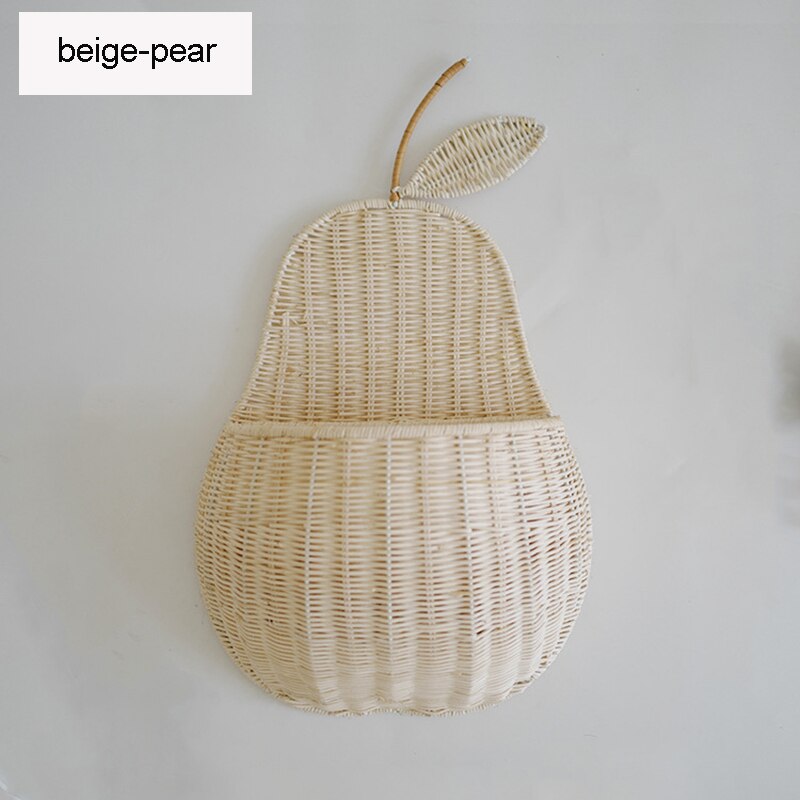 Valkoinen/beige rottinki seinään kiinnitettävä omenasäilytyskori päärynävarasto luonnollinen paju materiaali kudottu säilytystarvikkeet valokuvaus nukke: Beige-päärynä