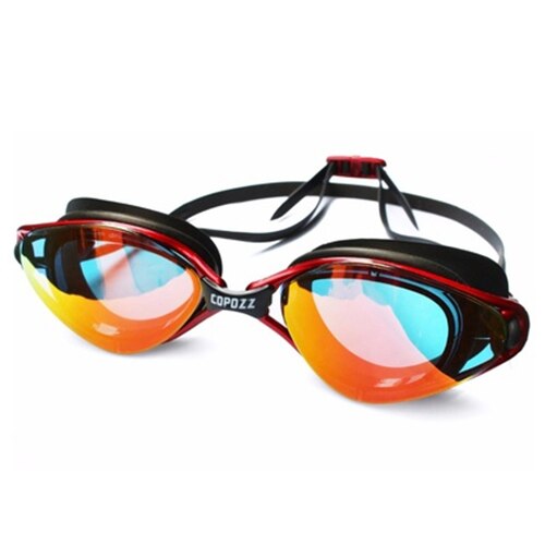 Copozz Plating Mirrored Zwemmen Waterdichte Bril voor Volwassenen Sport anti uv fog Bescherming Zwembril: Rood