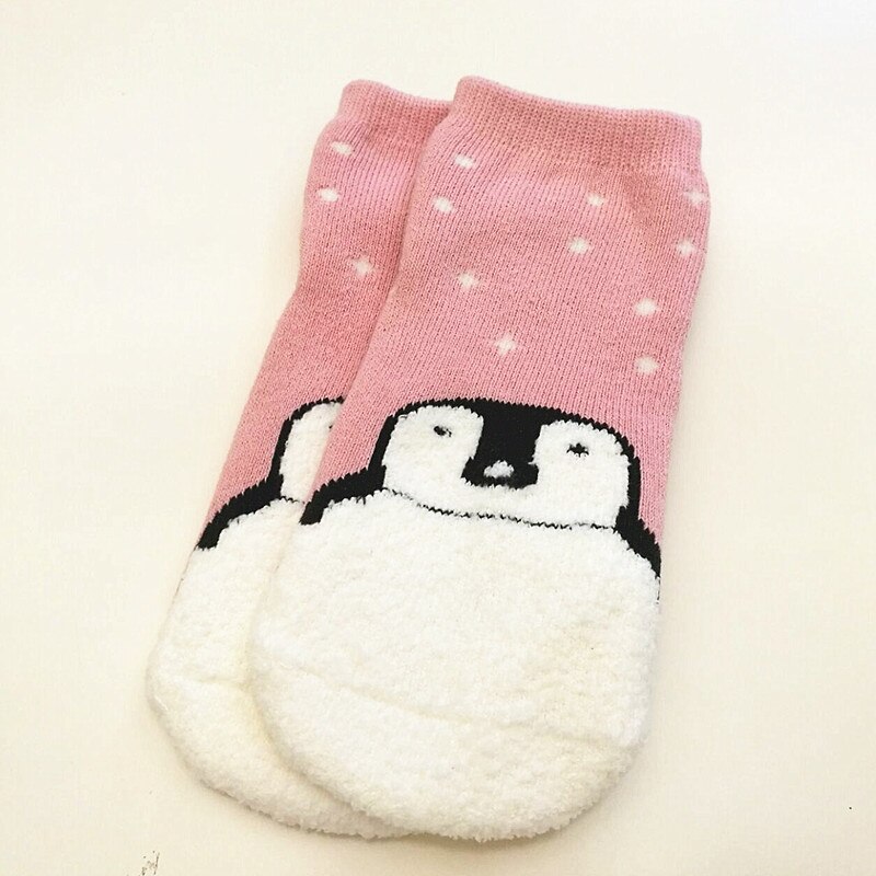 Skarpety dziecięce ciepły polarny koralowy skarpety dziecięce zimowe bawełniane chłopcy dziewczęce obuwie grube dziecięce skarpetki w zwierzątka antypoślizgowe kryty śliczne śliczne: Różowy / 2 To 4 Years Old