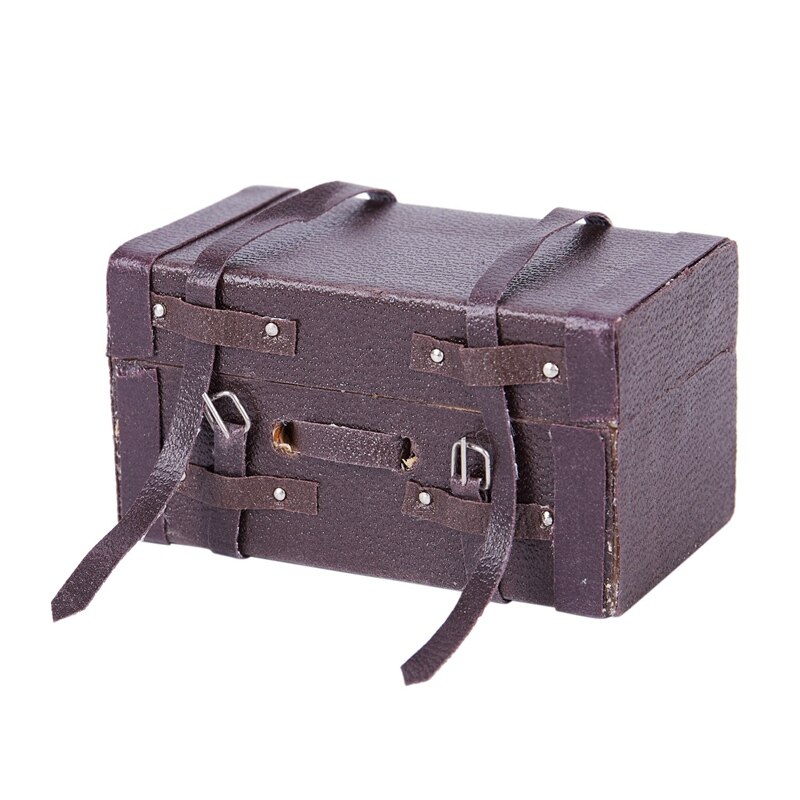 Mini caja de equipaje de madera de cuero Vintage en miniatura para casa de muñecas, 1:12