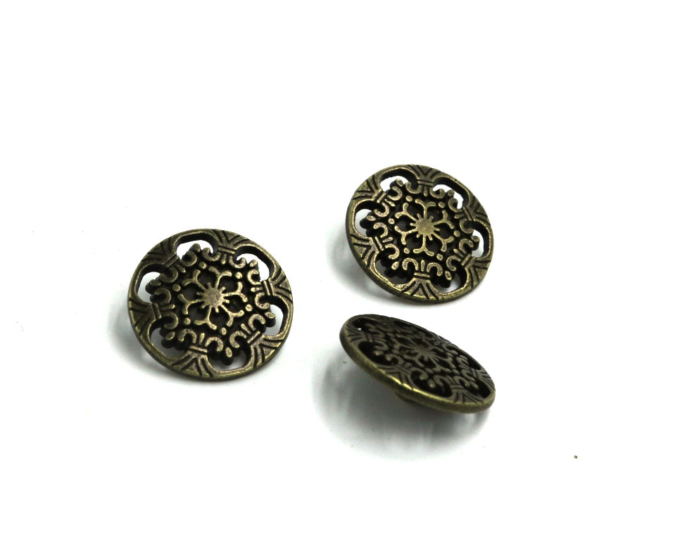 15mm&20mm bronze&silver Shank Button Metal Buttons Hollow Carved Flower Sewing Metal Buttons 20pcs