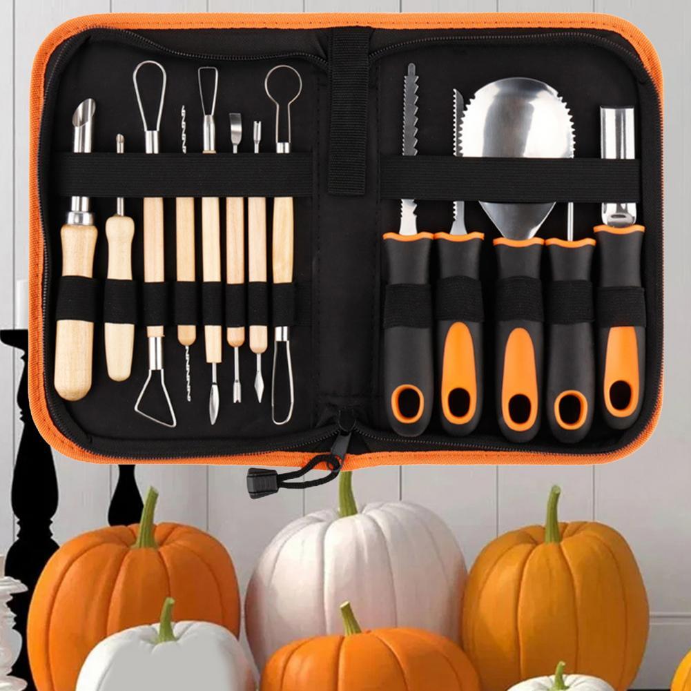 1 Set Halloween Pumpkin Carving Kit with Carrying Bag Sharp Stainless Steel Pumpkin Carving Cutters Kids Craft Tool