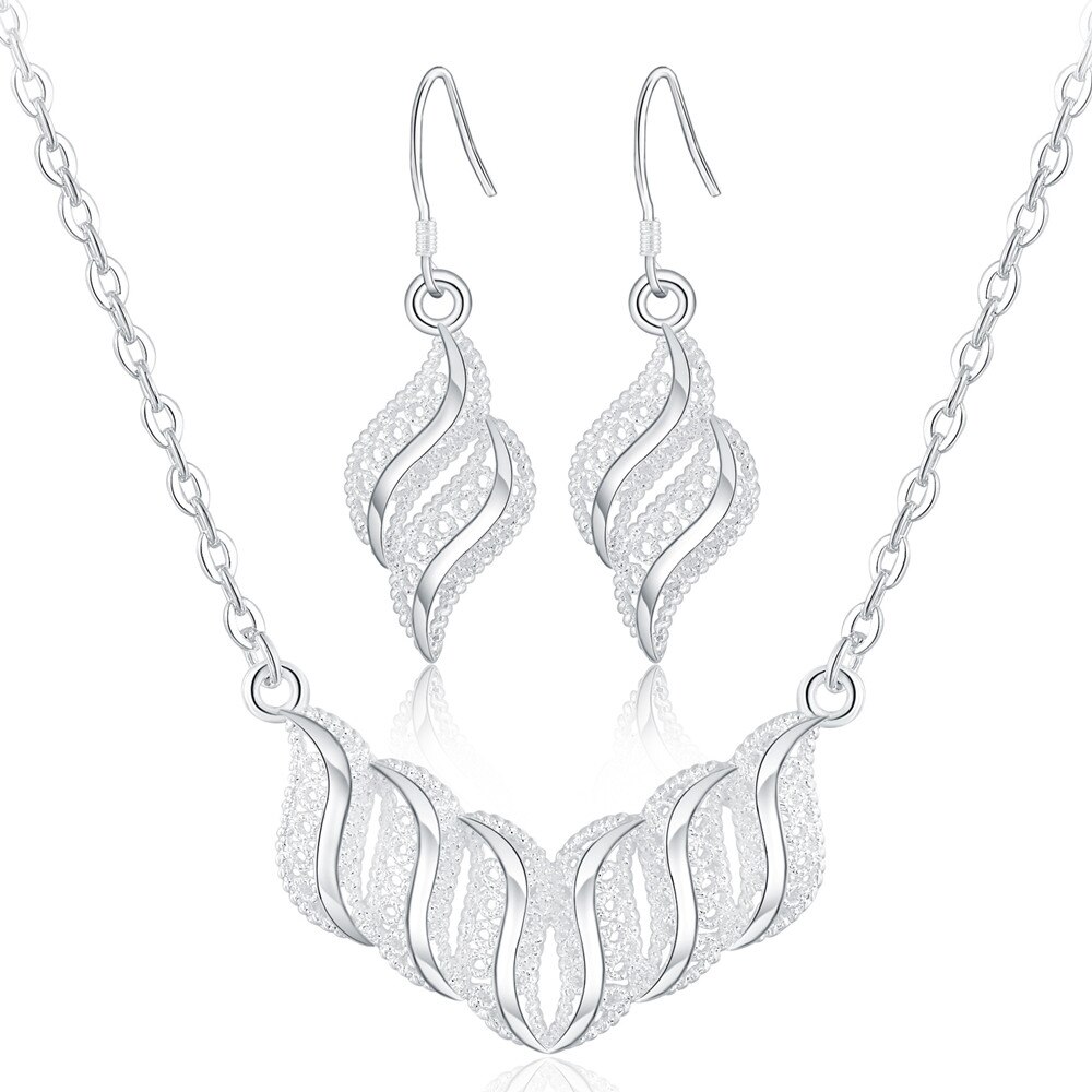 Neue 925 Sterling Silber Schmuck setzt für frauen feine retro blätter halskette ohrringe hochzeit partei braut schmuck