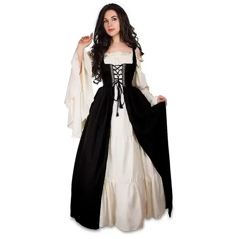 Robe de Barrage de Jeux de la Renaissance Meddiévale Européenne pour Femme, Costume di Halloween, 303: XL / Beige