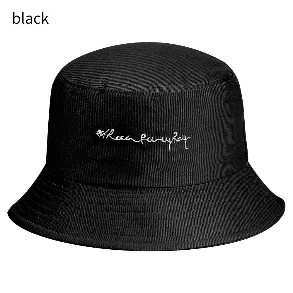 Sombrero de pescador estilo callejero para hombre y mujer, gorro de pescador con bordado de letras en inglés, estampado de letras, protección solar: black