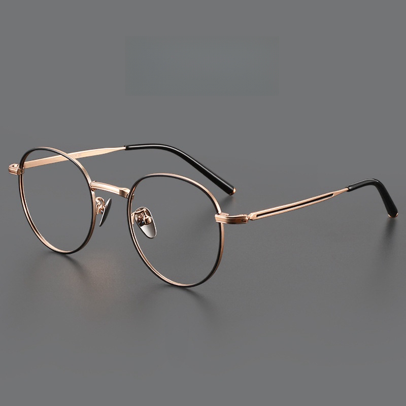 Gafas de FIRADA, gafas redondas Retro de titanio puro, gafas graduadas ópticas cómodas, montura para hombres y mujeres 1820-C: Negro