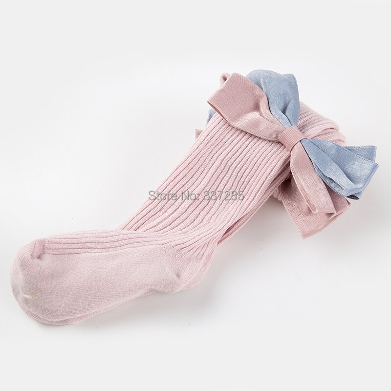 Collant colorati in cotone con fiocco grande per bambina collant per neonato autunno inverno collant lavorati a maglia a strisce principessa carino per bambini bambini: rosa / S