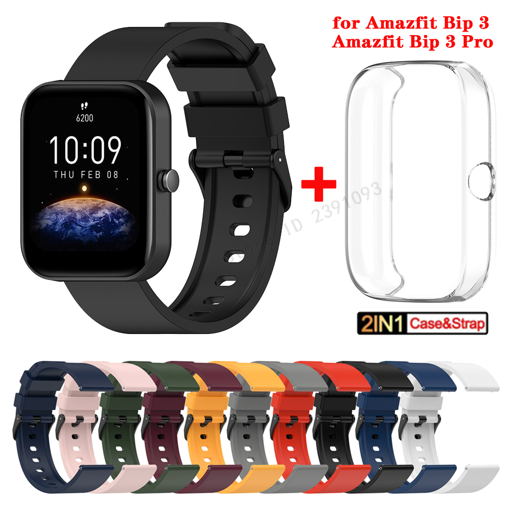 For Amazfit Bip 3 Silicone Strap+TPU Case Cover Wristband Bracelet for Huami Amazfit Bip 3 Bip3 Pro Watch Strap SmartWatch Case