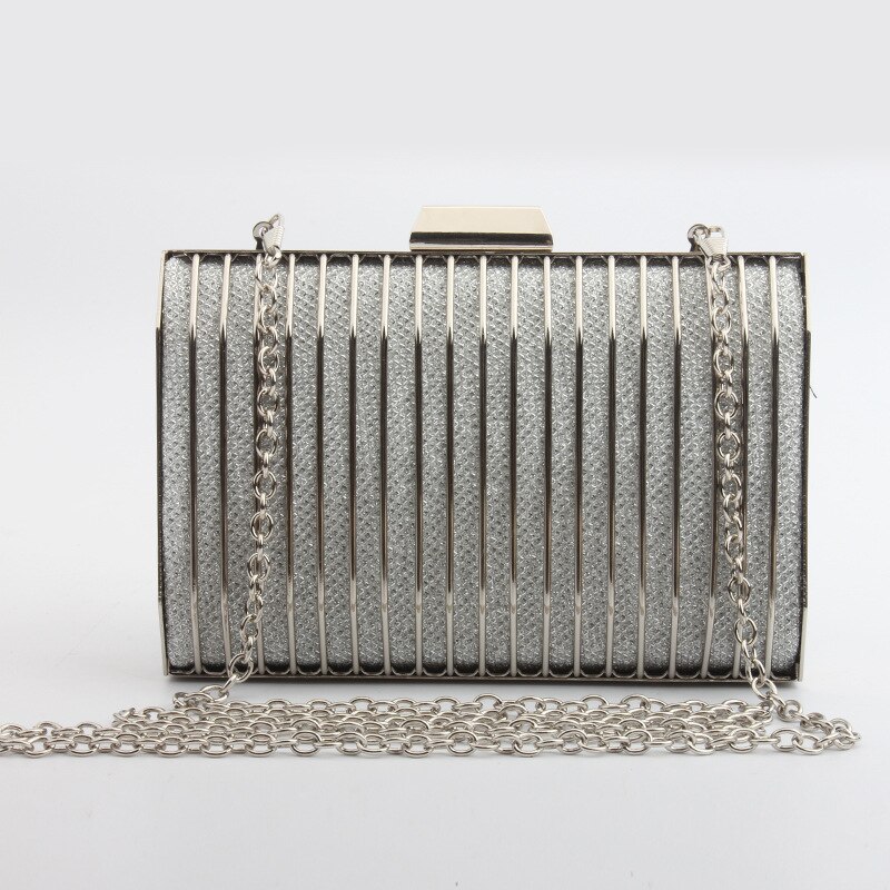 Luksuriøs hul ut gull clutch diamant lås kveld clutch vesker vesker håndvesker dame brudekjeder skulder veske: Sølv