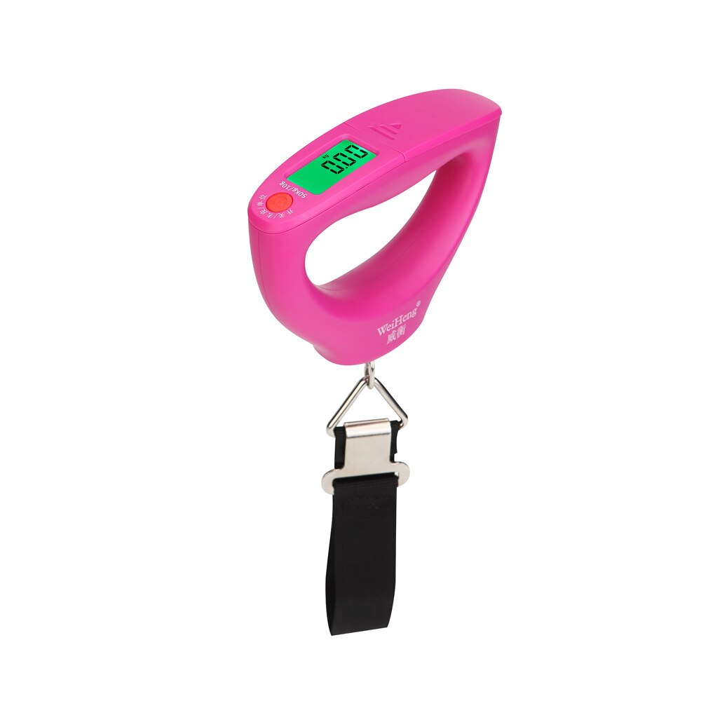 4 Type Electronic Portable Scale Digital Hand Held 50Kg 10g Mini High Accuracy LCD Digital Display Luggage Scale with Backlight: Pink with lanyard