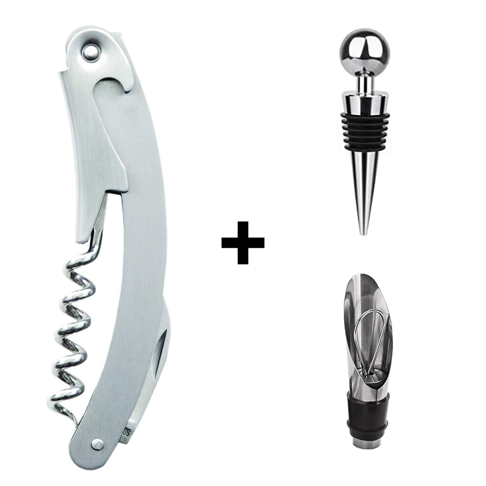 3- pakning servitørkorketrekker vinåpner i rustfritt stål, tre-i-ett korketrekker, flaskeåpner og taggete foliekutter, restaurant
