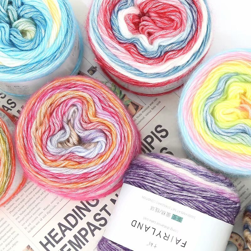 100g Rainbow Color Hand-woven Cotton Yarn Soft Crochet Thick Yarn For Hand Knitting Warm Sweater Sofa Cushion Scarf DIY
