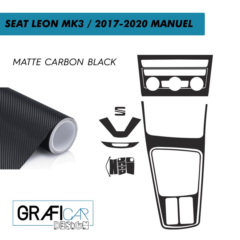 Seat Leon 5F/MK3 Console Interieur Trim Jas Set-Vinyl Folie-Decal-403175051: MATTE CARBON BLACK-2017-2020/MANUAL