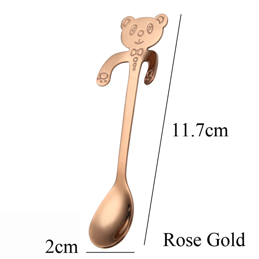 1PC Stainless Steel Rainbow Bear Spoons Hanging Cups Ice Cream Dessert Coffee Tea Spoon Tableware Kitchen Tool Flatware: rose gold