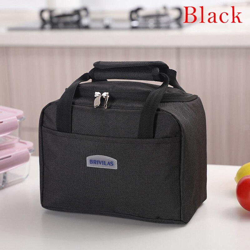 Tragbare Lunch Box Für Frauen Handtaschen Solide Kühler Picknick Taschen Isolierte Thermische Mittagessen Taschen Kinder Schule Lebensmittel Lagerung Tasche: Black
