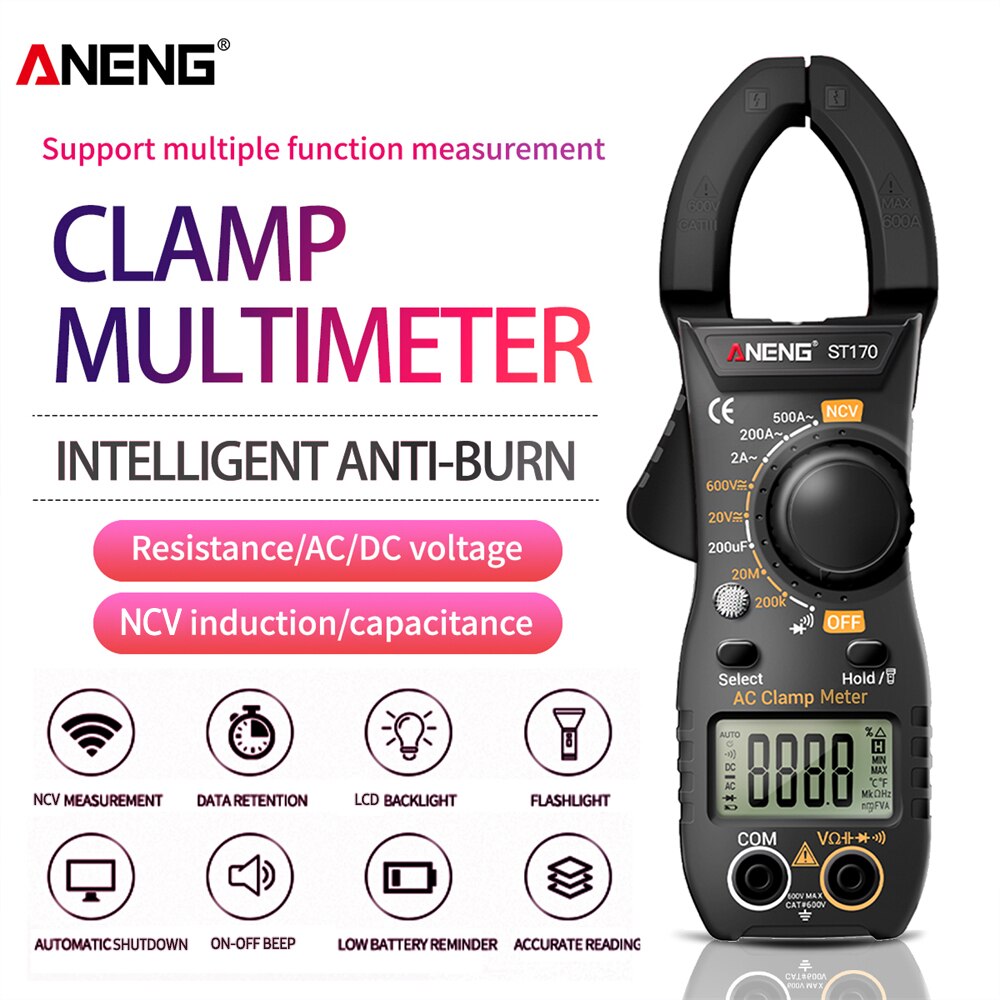 ANENG ST170 Smart Clamp Meter 1999 Counts Auto-ranging Digital Multimeter LCD Screen AC DC Voltage AC Current Tester
