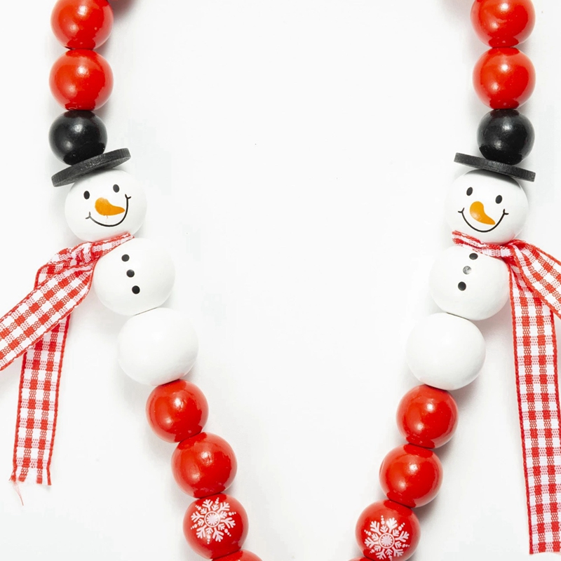 Guirlande de perles de bonhomme de neige, pompon de noël, corde de chanvre et perles en bois, décoration de maison faite à la main pour chambre à coucher