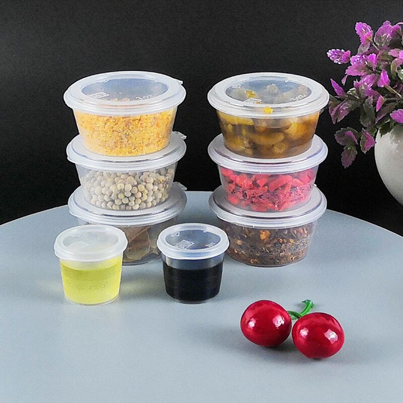 100pcs Transparent mini thick taste plastic cup small round box takeaway packaging cups with lid kitchen accessories