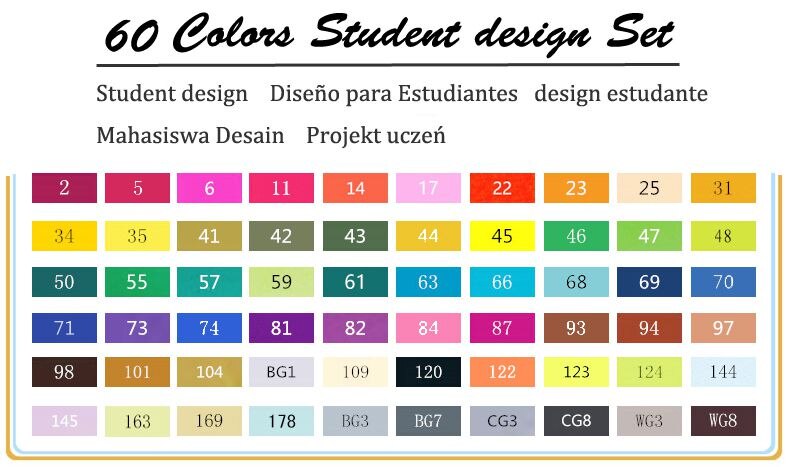 TouchFive Alcohol marker 168 color alcohol-based ink sketch 80 color markers for artist drawing comics animation art supplies: 60 Stuendt sut
