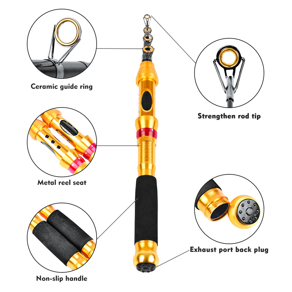 PROBEROS Telescopic Fishing Rod and Fishing Reel Combo 1.5-2.7m Carbon Fiber Pole and 5.0:1 Gear Ratio Spinnining Reel Kit Pesca