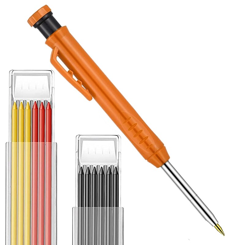 Timmerman Potlood 12 Refill Leads Ingebouwde Puntenslijper Bouw Potloden Voor Timmerman Bouw Houtbewerking Gereedschap: Oranje