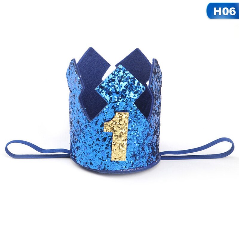 1 Years Old Birthday Hat For Baby Party Decorative Headband Children's Party Prince Hat Blue Birthday Crown Party Hats: Default Title