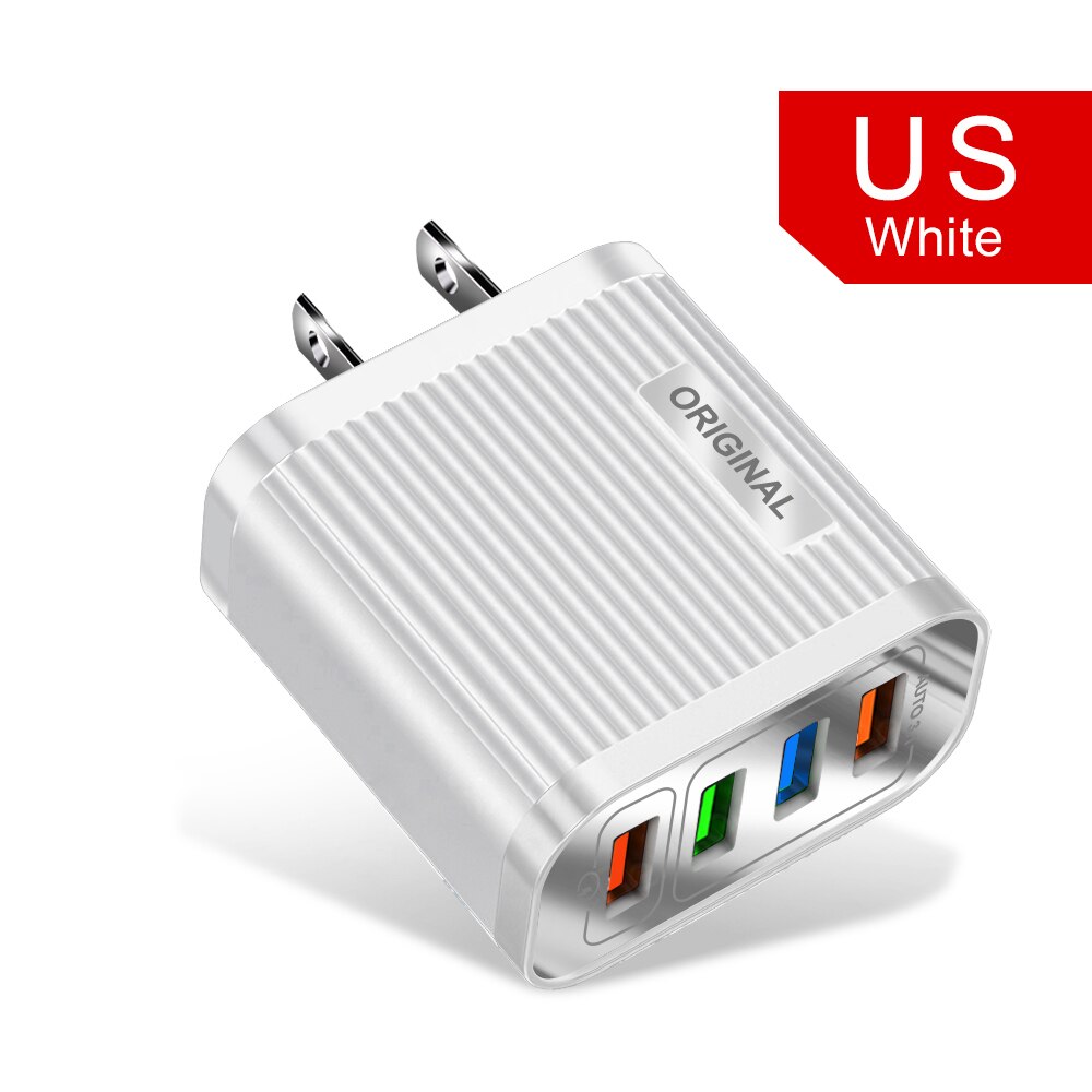 4 Ports USB Quick Charge 3.0 For Samsung Charger QC 3.0 Fast Charging For iPhone 11 8 Huawei Mate 30 Wall Travel Charger Adapter: US White