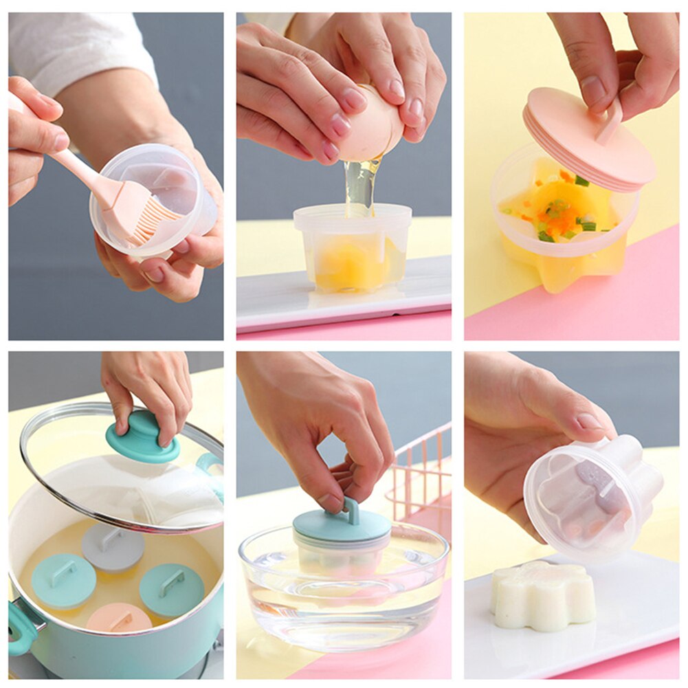 4Pcs Egg Poacher Star Heart Flower Shape Form Maker Steamer Cooking Cook Eggs Steam Tool Kitchen Tool