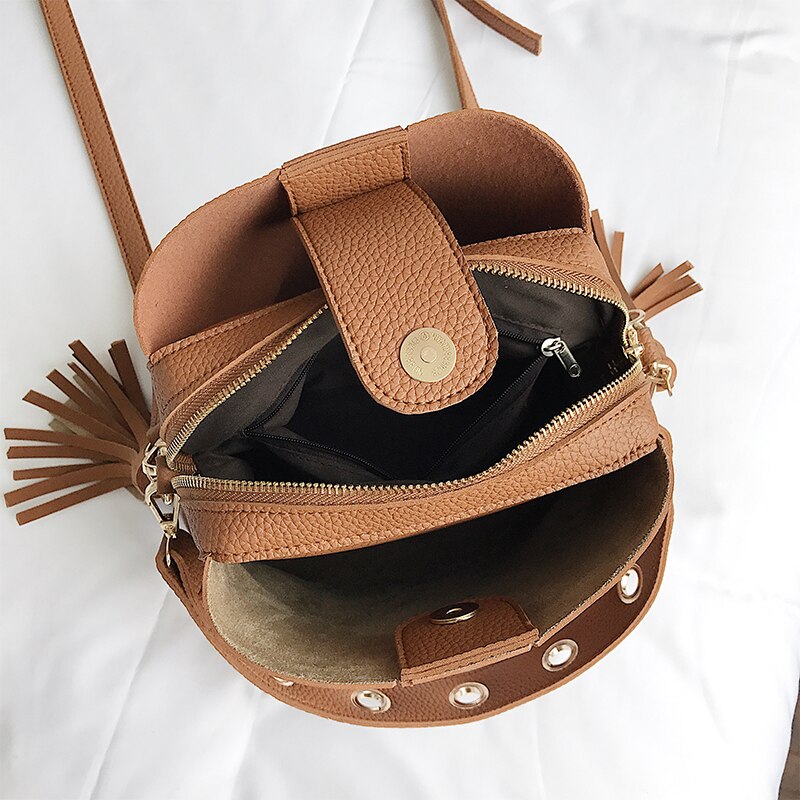 YBYT nubuck PU leer vrouwen emmer tas vintage casual brede schouderriem vrouwen tas crossbody bag hotsale kwastje vrouwelijke handtas
