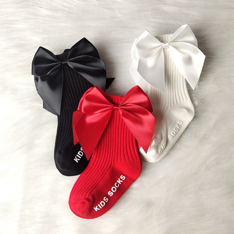 Leuke Big Bows Baby Sokken Effen Kleur Antislip Kids Meisjes Sokken Zachte Katoenen Gebreide Baby Peuter Sokken 0-12 Maanden