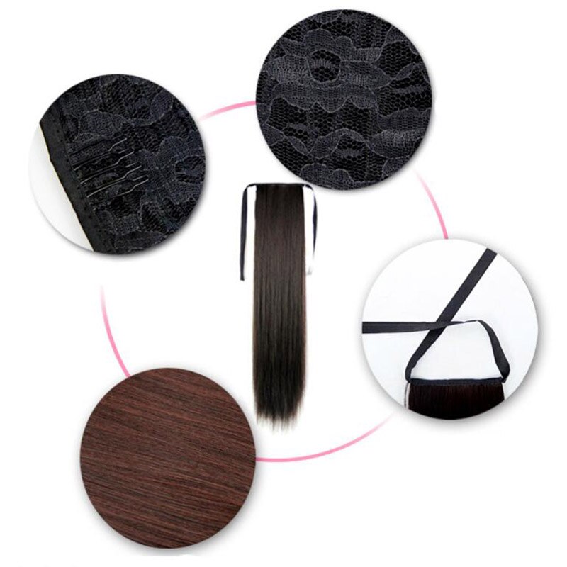LUPU-peluca larga y Lisa para mujer, coleta de 22 pulgadas, extensiones de cabello sintético resistente a altas temperaturas, color negro Natural