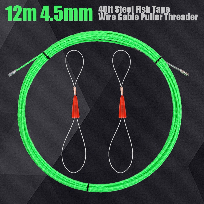 12M 4.5mm Fiberglass Electric Cable Puller Green Fiberglass Tape Reel Conduit Ducting Pulling Puller Guide Device