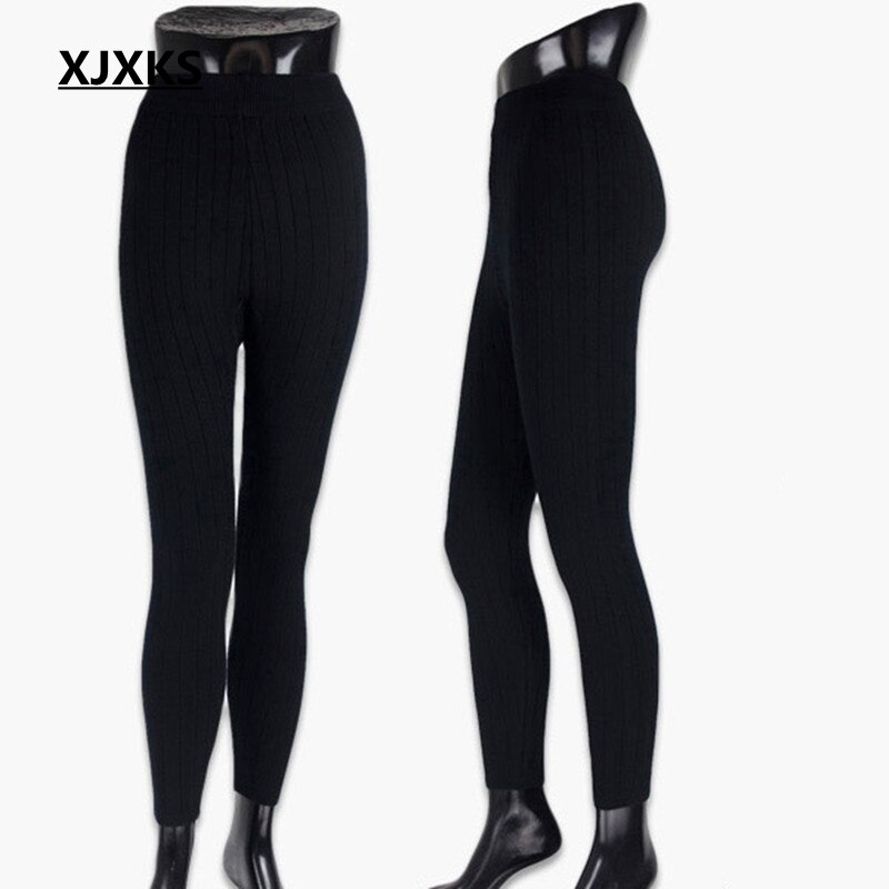 XJXKS Cashmere Doppelte Dicke Frauen Leggings Große Yards Hosen Dicken Legging Dame Herbst Und Winter Warme Hose: Black / L
