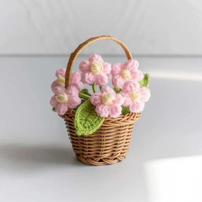 knitted Flower Potted Crochet Flowers Cute Hand Woven Plant Finished Woven Flowers Office Home Decor: Beige