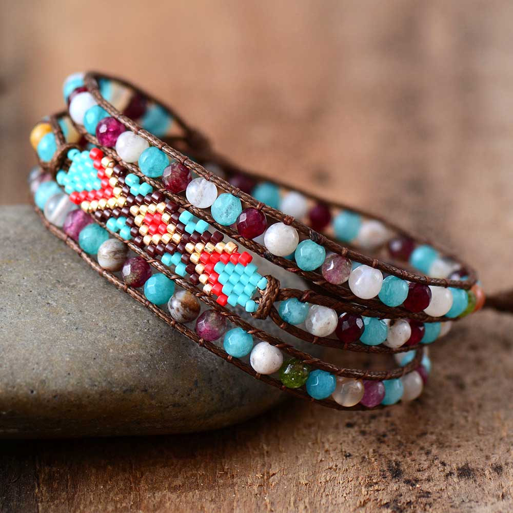 Kleurrijke kralen boho armband vrouwen natuursteen kralen eenvoudige wikkelarmband verjaardag