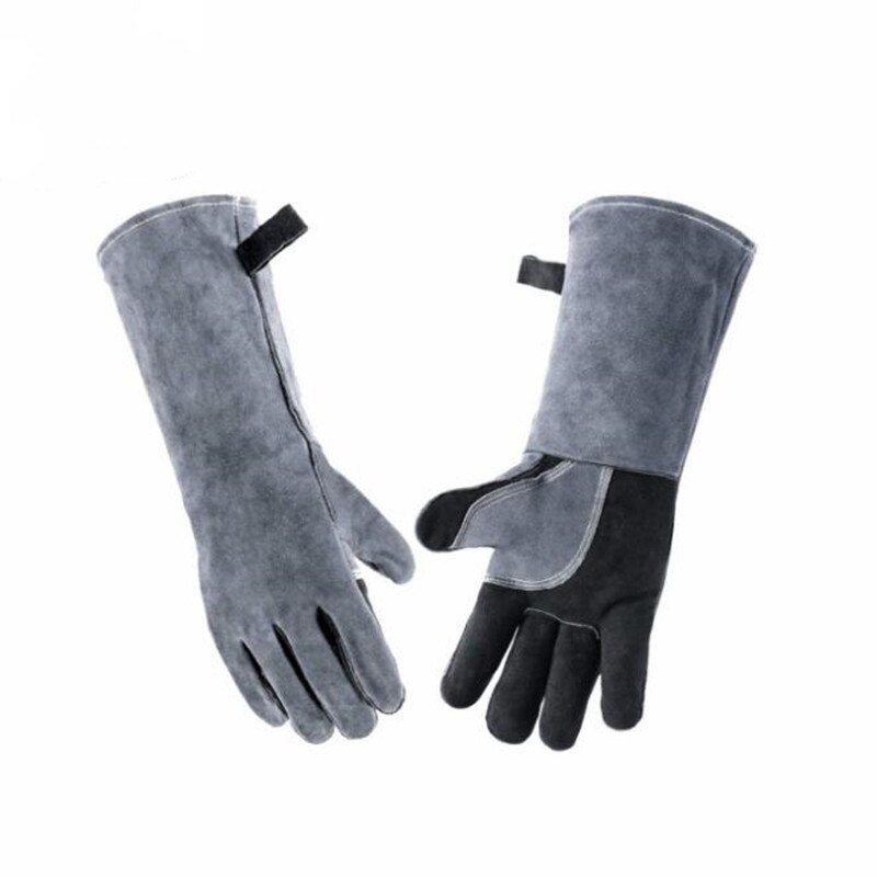 1 Paar Lassen Handschoenen Bbq Keuken Kachel Warmte Punctie Slip Pet Training Dikke Leren Handschoenen