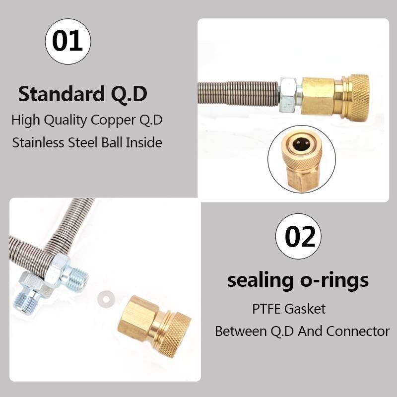 M10x1 Thread 100cm High Pressure Hose for Air Refilling Nylon Hose Wrapped with Stainless Steel Spring and Quick Connectors