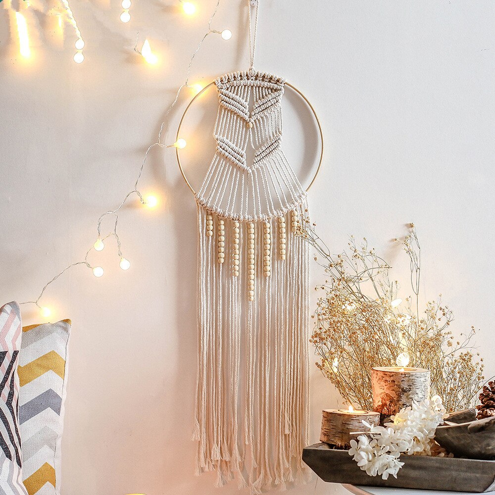 Boho blad macrame vægophængning gobelin macrame dreamcatcher soveværelse indretning værelse dekoration stue dekoration