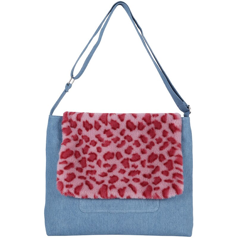 Tassen Vrouwen Vrouwen Mode Denim Schoudertas Grote Capaciteit Luipaard Zebra Print Pluche Messenger Bag dames Bolsos: D