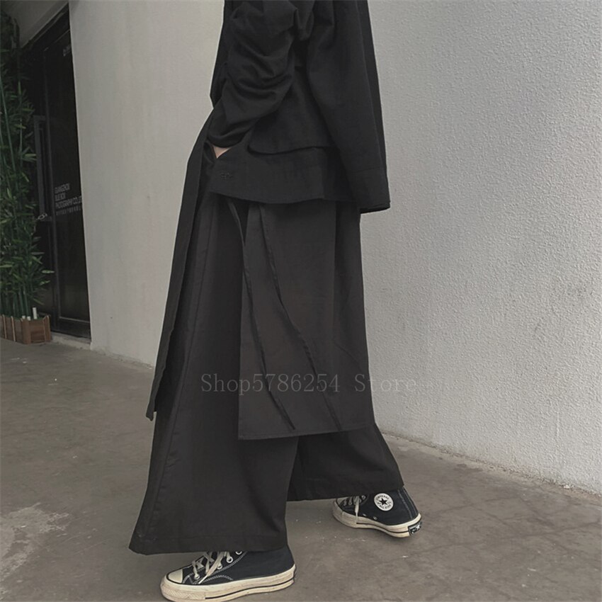 Japansk samurai kostume sommer mænd bukser bomuld uregelmæssig bandage ben bukser sort streetwear harajuku kimono