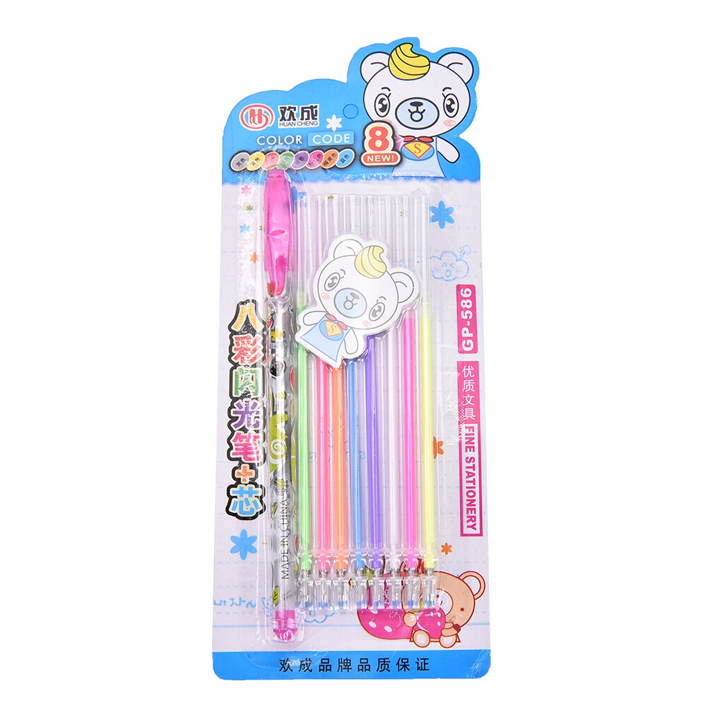 8 Stks/set Candy Kleur Markeerstift Pen Zwart Papier Fluorescerende Markeerstift Marker Pen Kantoor Schoolbenodigdheden: Default Title