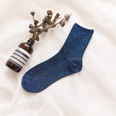 8 färger. snygga glitterstrumpor för kvinnor. glänsande ankelstrumpor i guld. casual damer ljusa retro sox högar strumpa kvinnliga meias: Blå