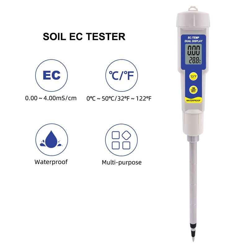 EC-315 Multi-Purpose Soil EC Tester Waterproof Soil Meter 0.00-4.00Ms/cm for Lab Aquarium Soil