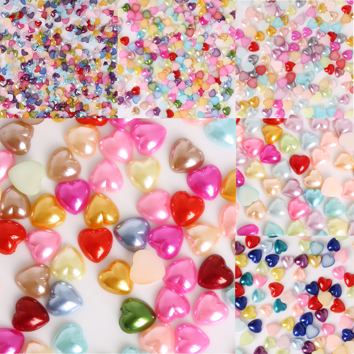 Tilfældig blandet farve 50-300 stk  (3-12mm)  flatback hjerteform plast abs efterligning perleperler til diy håndværk scrapbog dekoration
