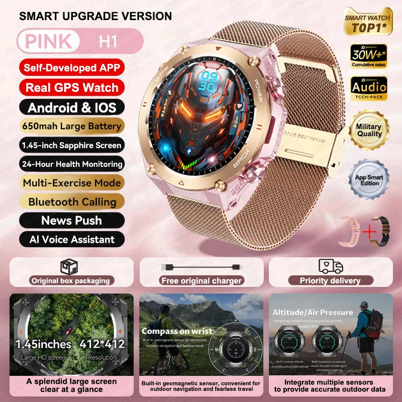 Para xiaomiimilitar certificação gps smartwatch 1.43 ''tela amoled bússola barômetro ip68 à prova dip68 água esportes pulseira de fitness: Rosa