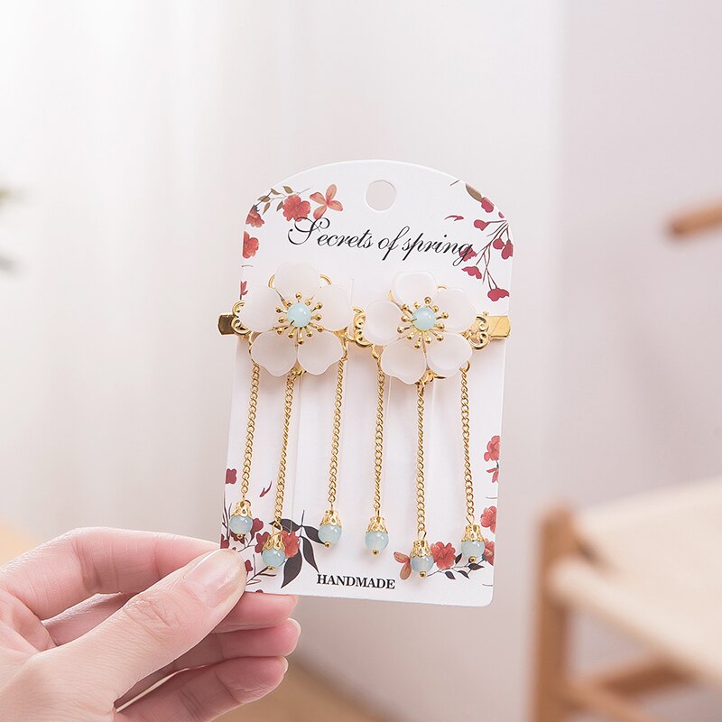 2 stuks antieke chinese haarspelden voor meisjes, bloemen, haarkam, clip, kwastje, haarspelden, kinderhoofddeksels, haaraccessoires: D blauw