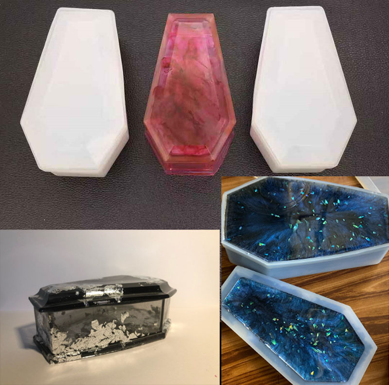 Goth cristal caixão caixa de armazenamento silicone molde resina para o dia das bruxas recipiente gótico molde suprimentos da arte diy resina que faz