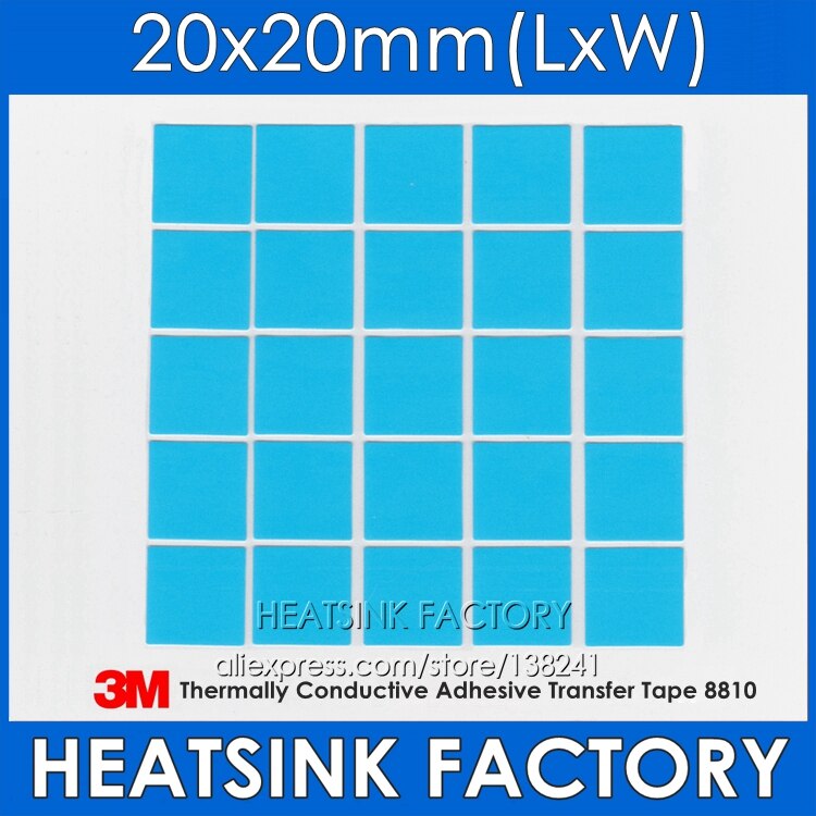 20pcs 20x20mm 3M 8810 Thermally Compound Double Sided Acrylic Adhesive Blue Heatsink Cooler Pad Thermal LED Tape