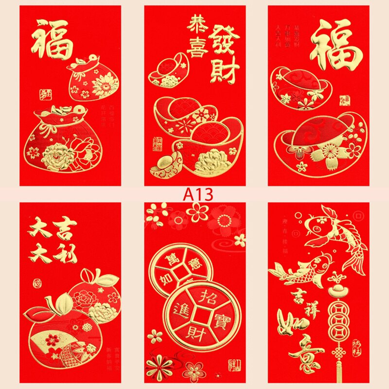 6pcs For Chinese Spring Festival's In Red Envelopes Chinese Red Best Wish Chinese Year's Little Something
