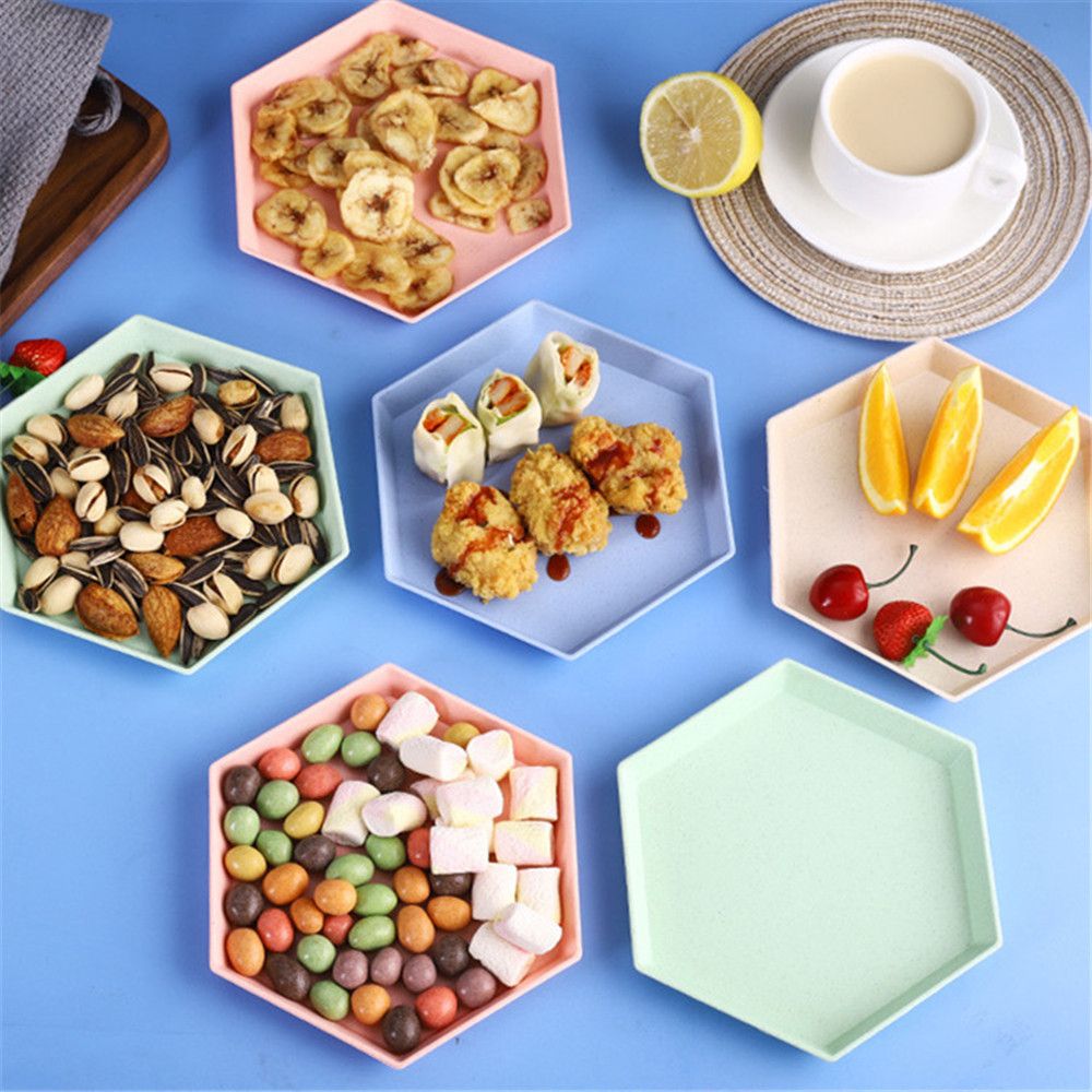 Hexagon Party Dessert Tray Snacks Wheat Straw Thicken Trays Fruit Plate Multifunctional Kitchen Accessories Dishes